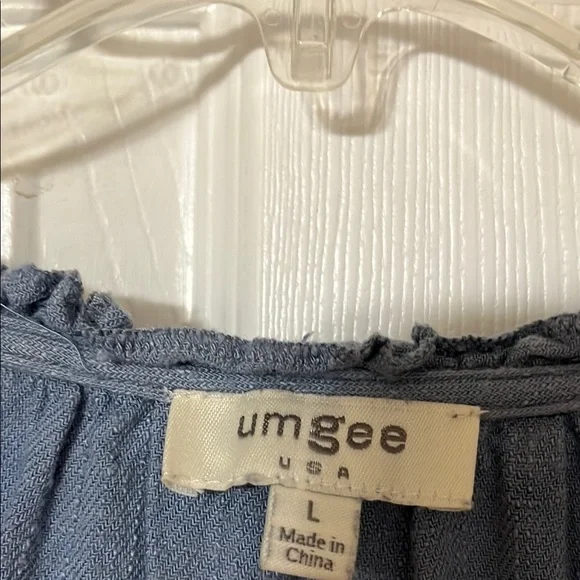 Umgee Denim Blue Ruffled Blouse - Picture 2 of 3